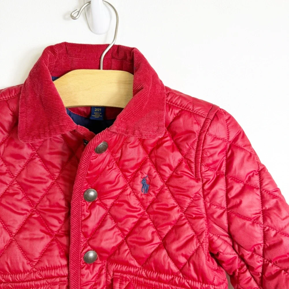 Polo Ralph Lauren Quilted Jacket Toddler 2T Red Corduroy Trim Barn Coat